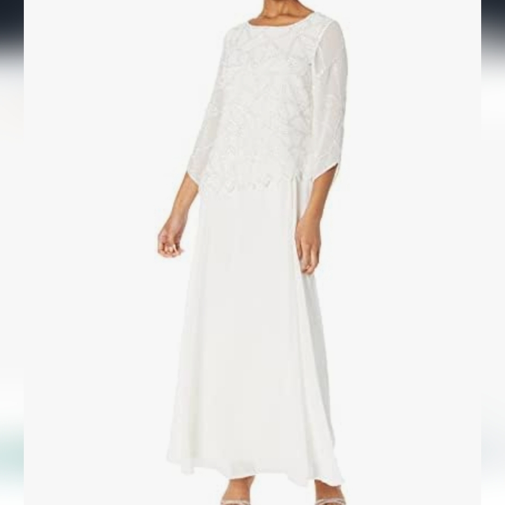 J Kara Elegant White Long Sleeve Dress